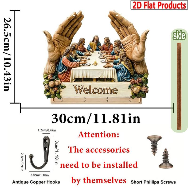 2D Flat Jesus and Disciples Wall Art Keychain  with Four Metal Hooks, 10.4