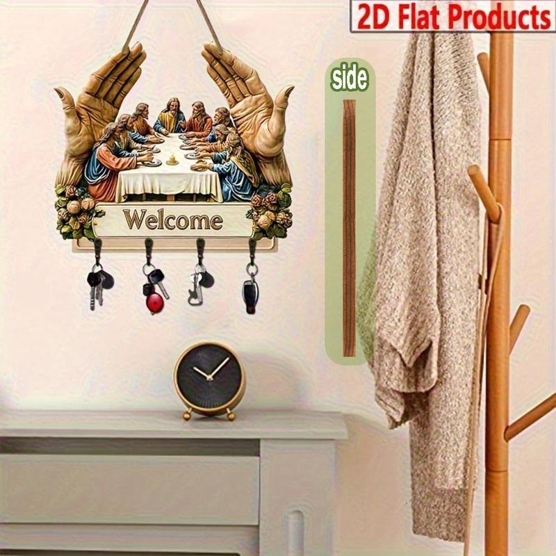 2D Flat Jesus and Disciples Wall Art Keychain  with Four Metal Hooks, 10.4