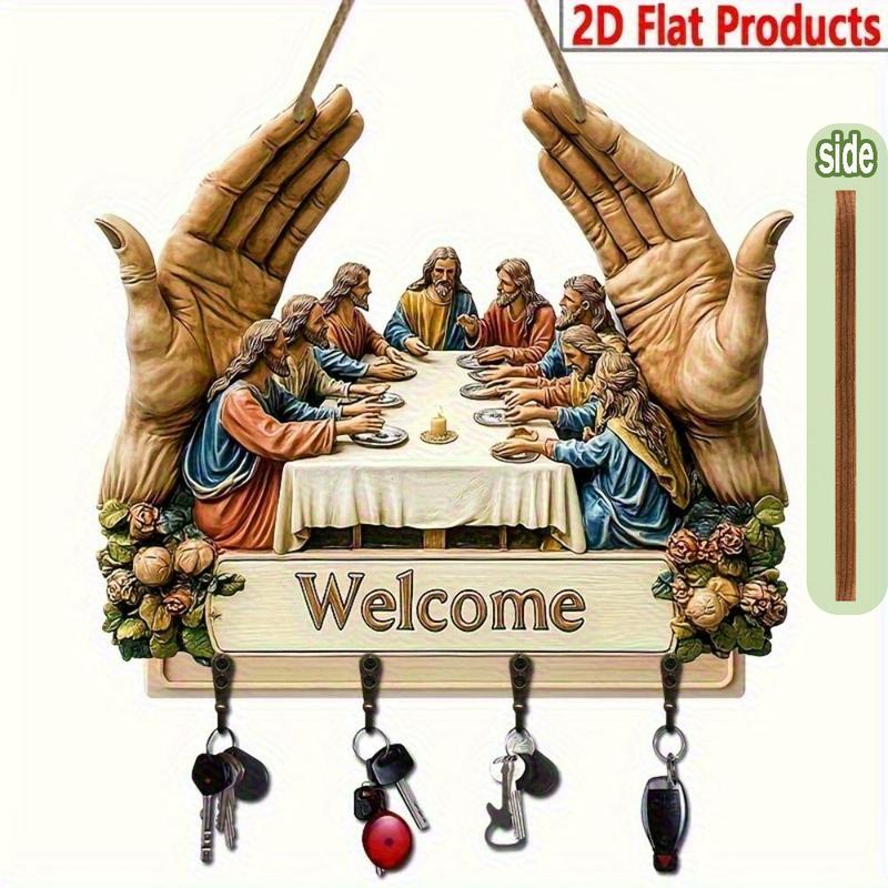 2D Flat Jesus and Disciples Wall Art Keychain  with Four Metal Hooks, 10.4