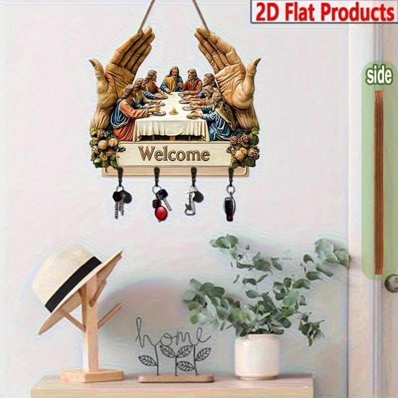 2D Flat Jesus and Disciples Wall Art Keychain  with Four Metal Hooks, 10.4