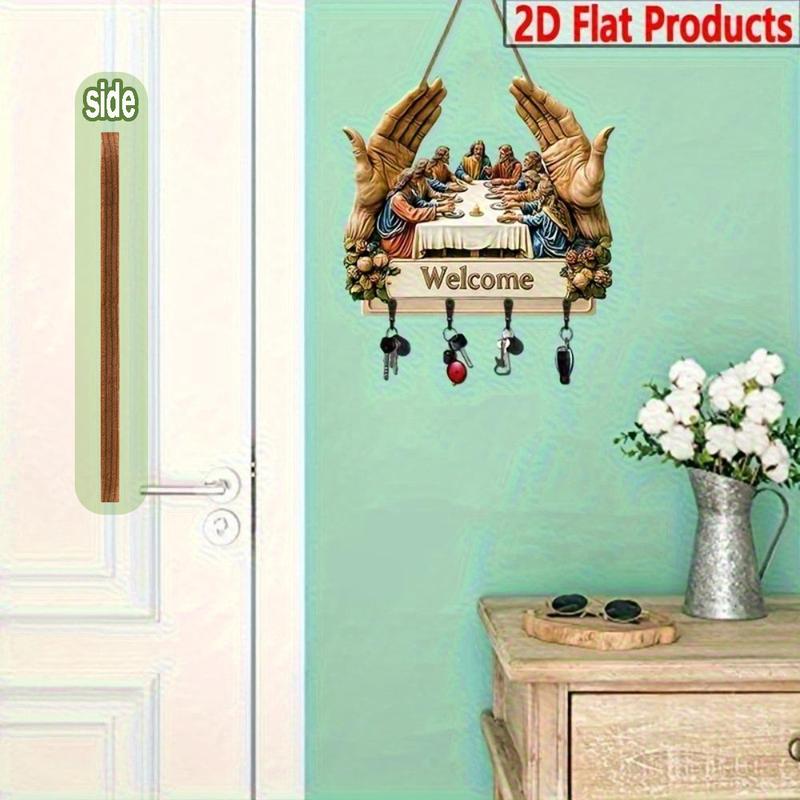 2D Flat Jesus and Disciples Wall Art Keychain  with Four Metal Hooks, 10.4