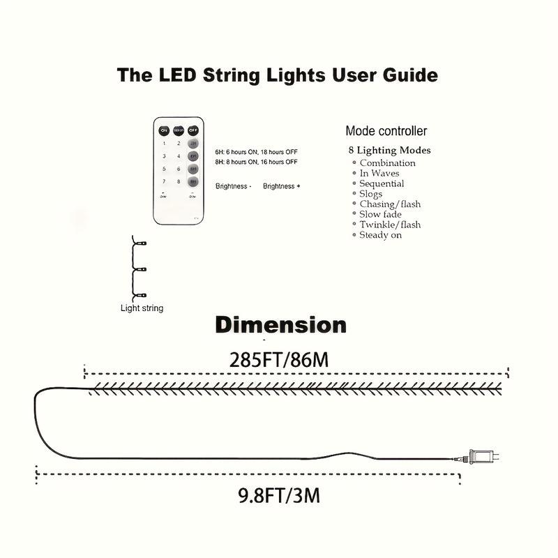 Hoodink 900LED 295FT Christmas light string, fairy light 8 modes and timer with remote control, home garden yard Christmas wedding decoration