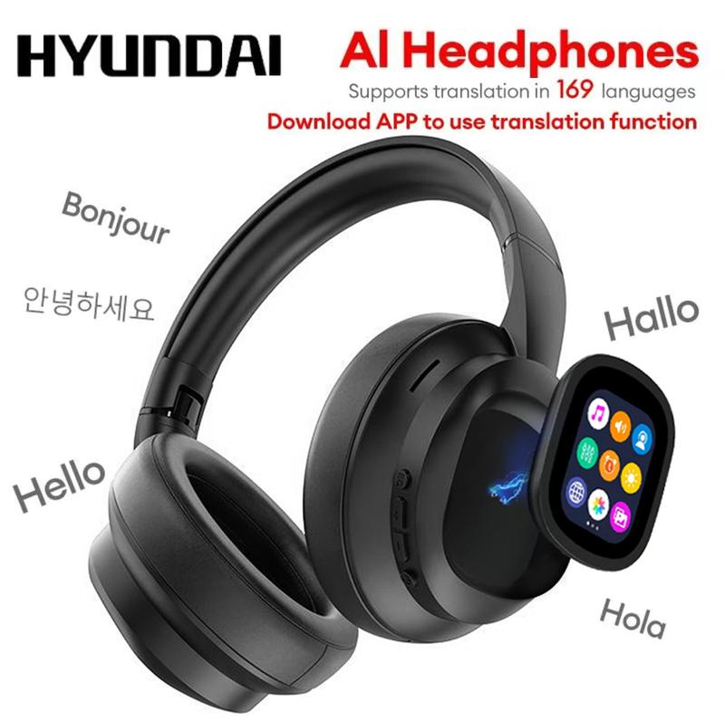 HYUNDAI X1 Pro Wireless Headphones with Detachable Full Color LCD Touch Screen Support 169 Languages Bluetooth Translation Function AI Assistant & Smart Chat