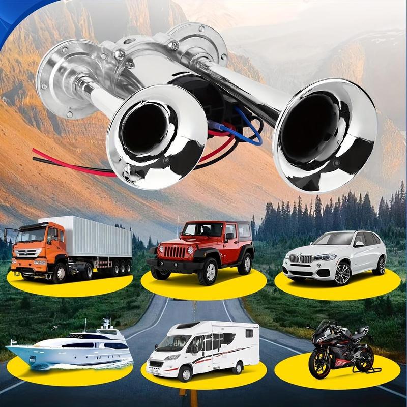 2025 Upgraded 12V 120DB Air Horn Dual Horn, Horn Kit with Air Compressor,Dual Electric Air Horns Kit with Compressor for Vehicles Trucks Pickup Trains Lorrys SUVs Cars Boats (12V SilverBlack) Alarm for Home Security,