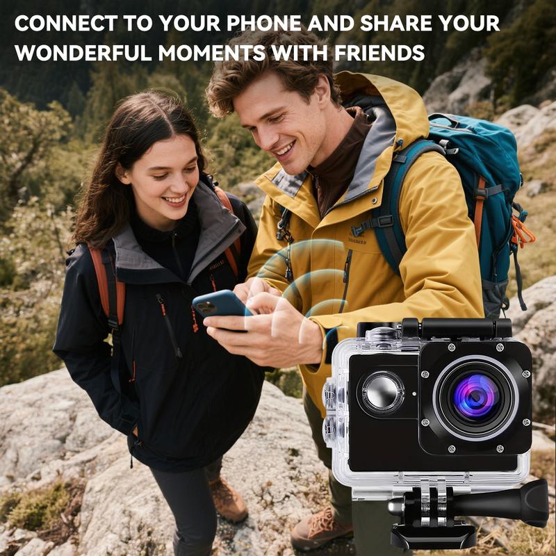 Wireless Action Camera with Ultra HD Video,12MP Photos, HDR, Daily Streaming,Stabilization,Vlogging Camera,Good Choice for Outdoorfun and Gift-giving