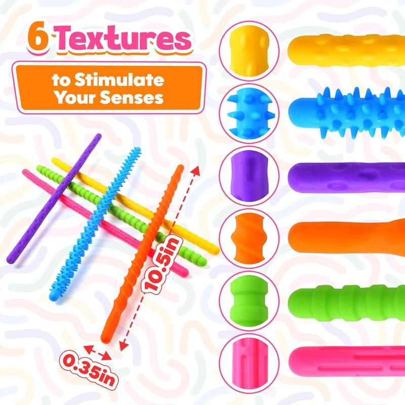 Lesong Sensory Stick Fidget Toys 6 Pack Textured Calming Toys for Autism Kids Teacher Classroom Must Haves Anxiety Relief Fidgets for Students Travel Activities Essential