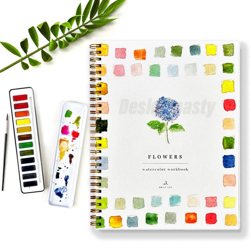 Watercolor Paint Set, Watercolor Coloring Book,9 Flowers Pattern, Including 12 Colors Watercolor Paint with Brush,