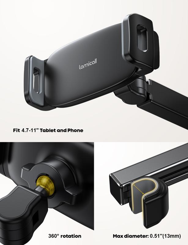 Lamicall Car Headrest Tablet Holder - [3 in 1 Extension Arm] Adjustable Tablet Car Mount for Back Seat, Road Trip Essentials for Kids, for 4.7-11