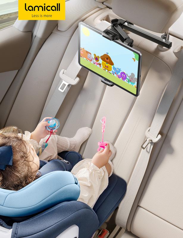 Lamicall Car Headrest Tablet Holder - [3 in 1 Extension Arm] Adjustable Tablet Car Mount for Back Seat, Road Trip Essentials for Kids, for 4.7-11