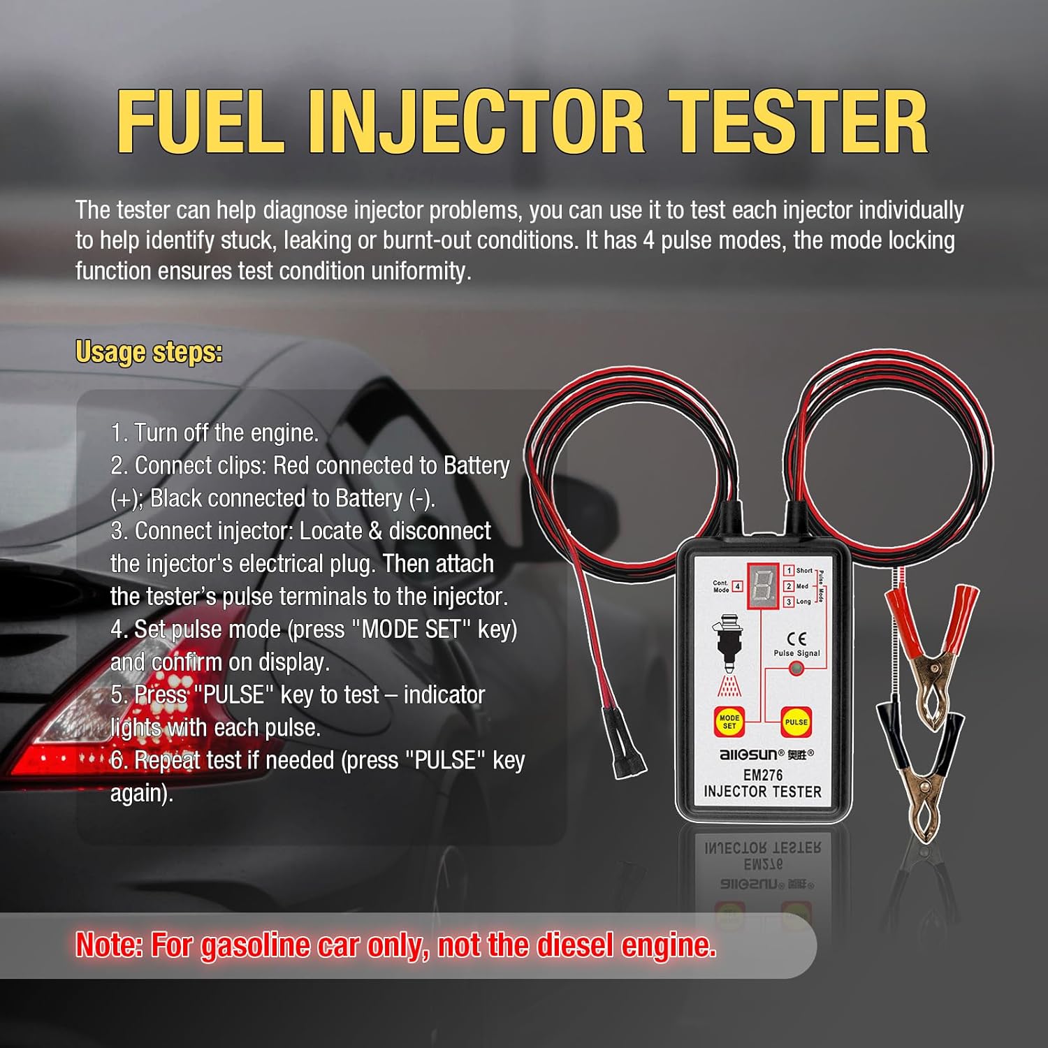 EM276SET Fuel Injector Tester & Adapter DIY Cleaning Tool Kit Set (Fuel Injector Tester + Adapter) Fuel System Cleaner Gasoline Engines