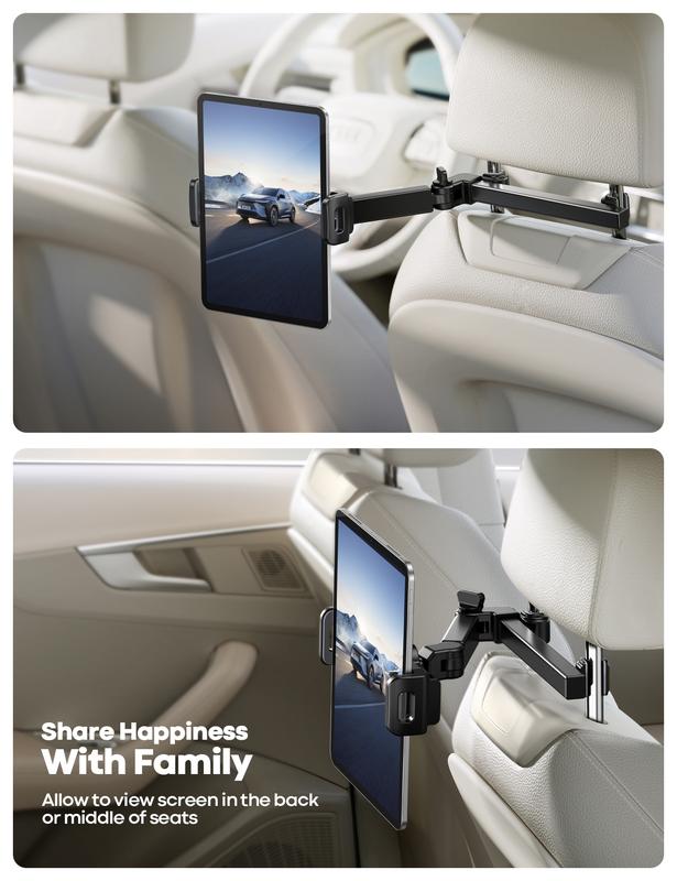 Lamicall Car Headrest Tablet Holder - [3 in 1 Extension Arm] Adjustable Tablet Car Mount for Back Seat, Road Trip Essentials for Kids, for 4.7-11