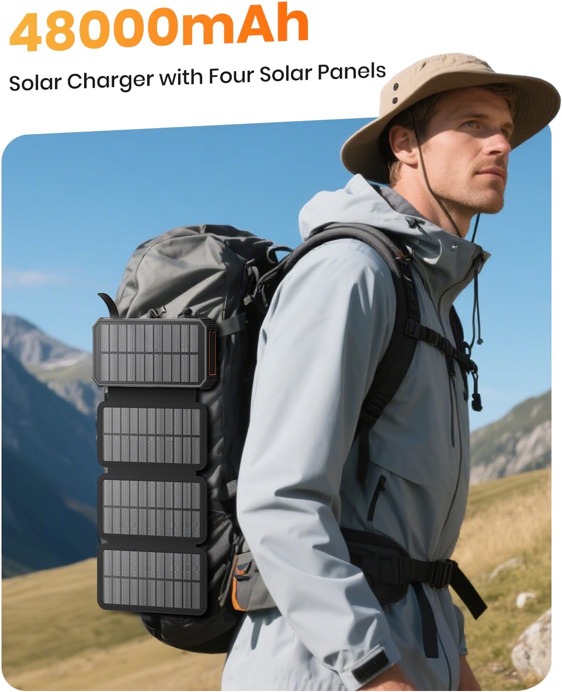 SOARAISE Solar Charger Power Bank - 48000mAh Wireless Portable Charger Built-in 4 Cables and 4 Solar Panels, PD QC 3.0 Fast Charging USB C Battery Pack with Flashlight for Camping Travel
