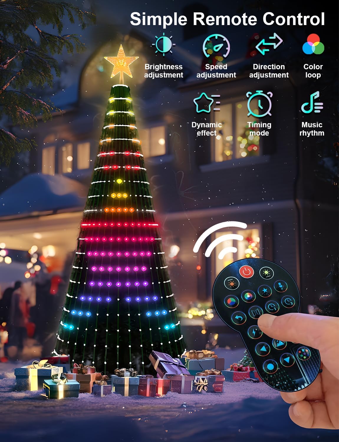 Smart Christmas Tree Lights, 400 LEDs DIY Animated Color Changing Light Show with Ring & Topper Star, Waterfall Xmas Tree Lights with App & Remote Control, Music Sync, Timer