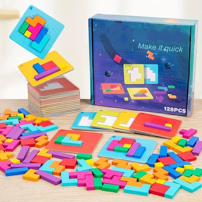 Quick Thinking Puzzle Blocks, Wooden Brain Teaser Game, Spatial Awareness & Problem-solving Toy, Educational Gift for Birthdays