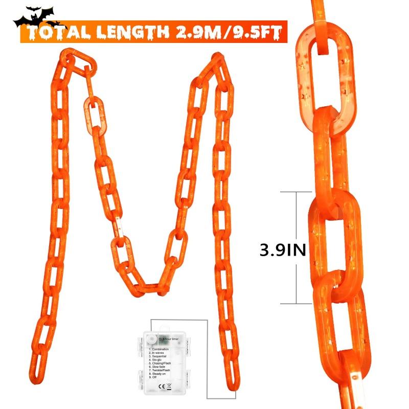 Halloween Decoration Battery Light String - 10ft 160 LED Plastic Chain Light String, Waterproof, 8 Lighting Modes and Timer Function (Orange) US Patented Product