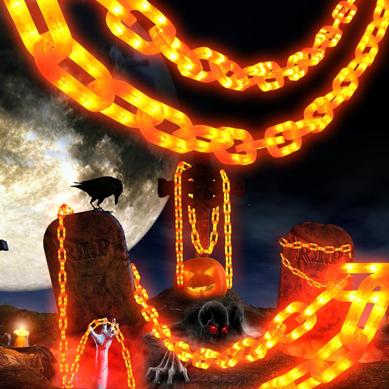 Halloween Decoration Battery Light String - 10ft 160 LED Plastic Chain Light String, Waterproof, 8 Lighting Modes and Timer Function (Orange) US Patented Product