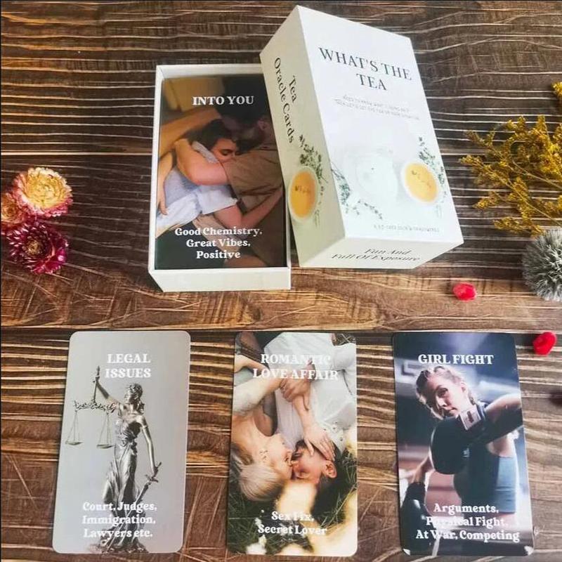 What's the Tea Oracle Cards Deck, 1 Set Divination Cards for Beginners, Party Tarot Cards Fortune Telling Game