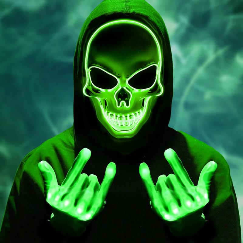 2025 New Halloween LED Mask Scary LED Skeleton Mask Purge Hacker Mask Glow in The Dark Mask for Halloween Costume Party