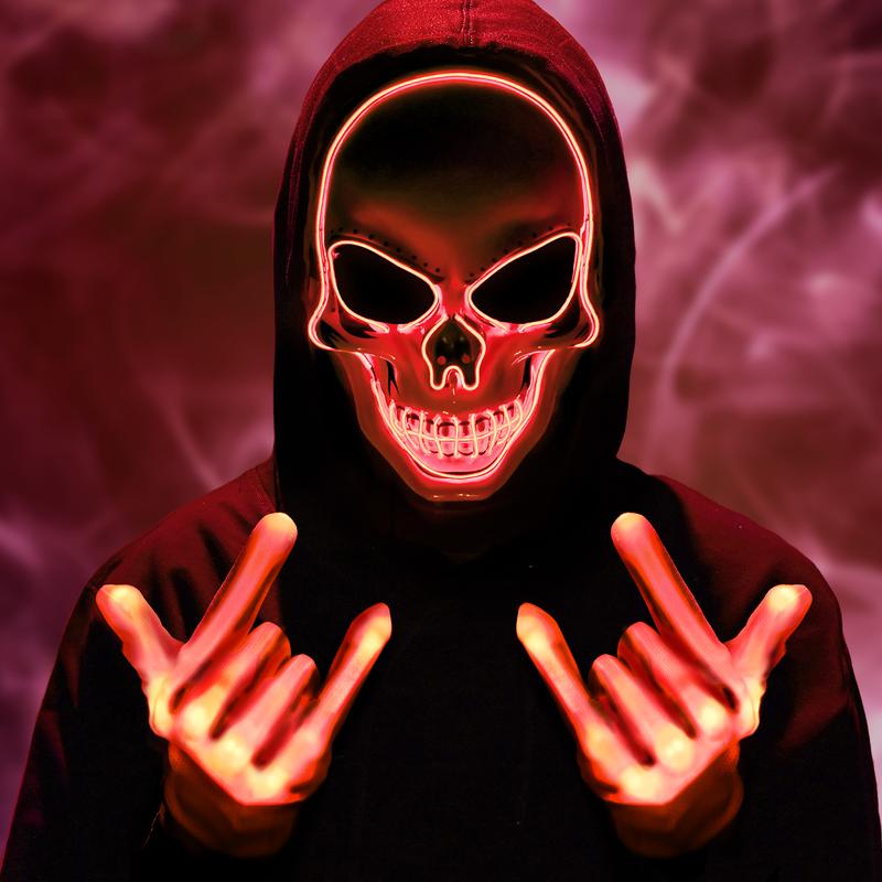 2025 New Halloween LED Mask Scary LED Skeleton Mask Purge Hacker Mask Glow in The Dark Mask for Halloween Costume Party