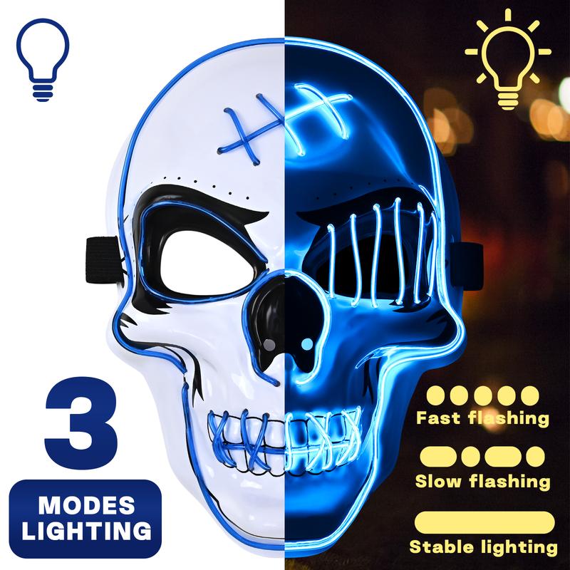 2025 New Halloween LED Mask Scary LED Skeleton Mask Purge Hacker Mask Glow in The Dark Mask for Halloween Costume Party