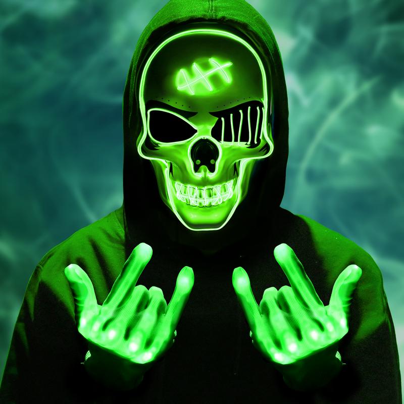 2025 New Halloween LED Mask Scary LED Skeleton Mask Purge Hacker Mask Glow in The Dark Mask for Halloween Costume Party