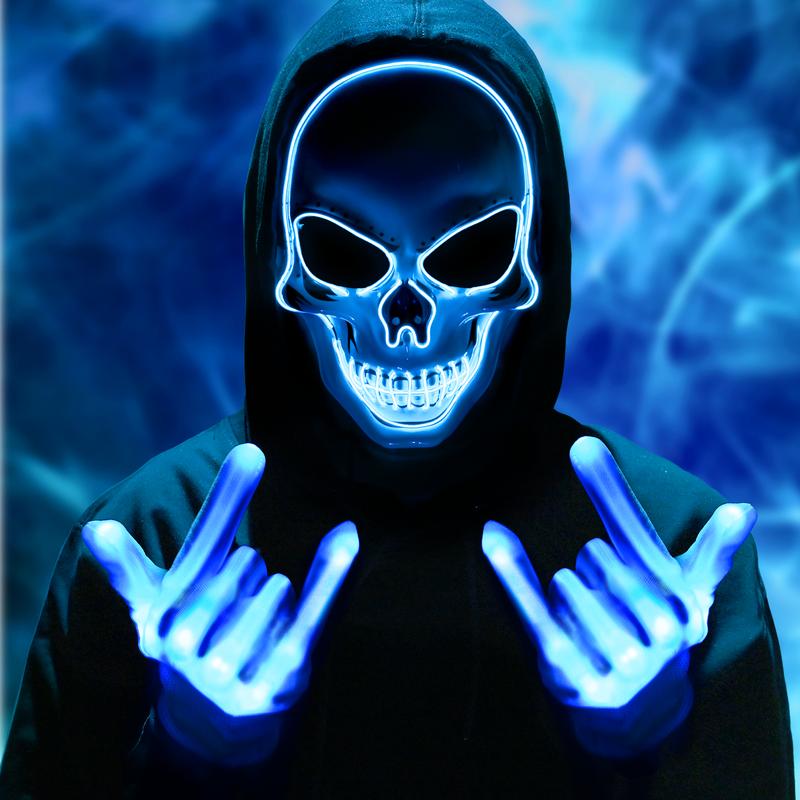 2025 New Halloween LED Mask Scary LED Skeleton Mask Purge Hacker Mask Glow in The Dark Mask for Halloween Costume Party