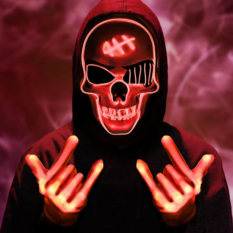 2025 New Halloween LED Mask Scary LED Skeleton Mask Purge Hacker Mask Glow in The Dark Mask for Halloween Costume Party