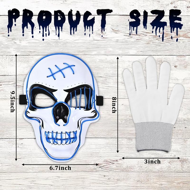 2025 New Halloween LED Mask Scary LED Skeleton Mask Purge Hacker Mask Glow in The Dark Mask for Halloween Costume Party