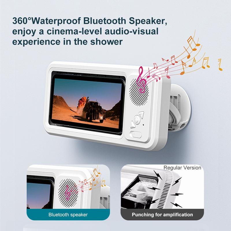 Wireless Bluetooth Speaker for Bathroom , Waterproof 360 Rotation Viewable Shower Phone Case Speakers