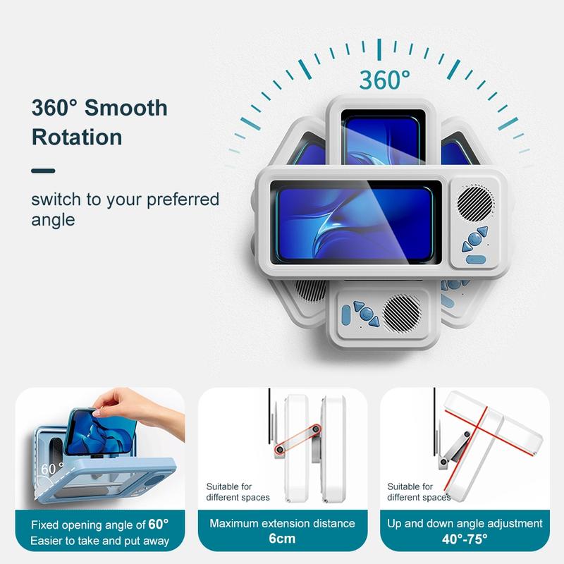 Wireless Bluetooth Speaker for Bathroom , Waterproof 360 Rotation Viewable Shower Phone Case Speakers