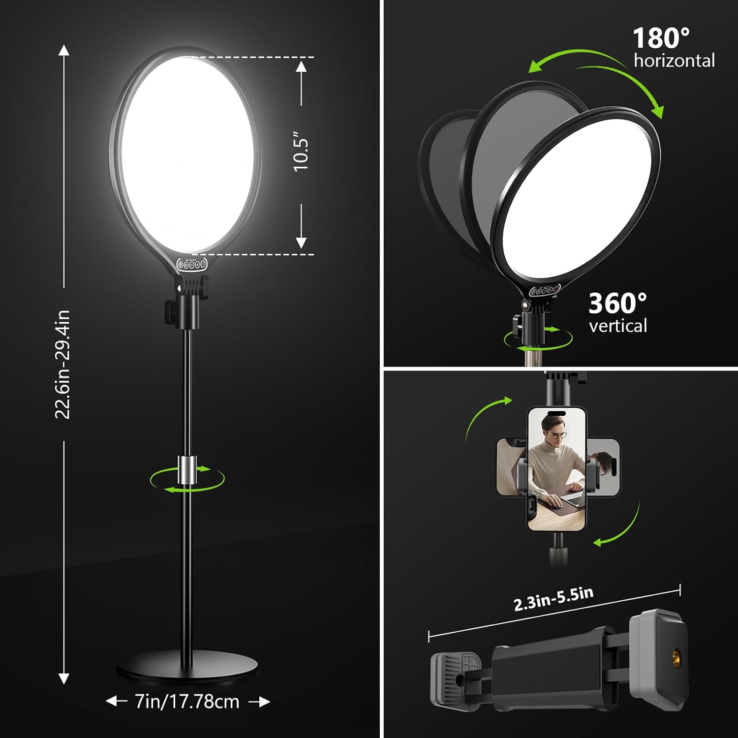 Aureday 10.5” Dimmable Desktop Ring Light with Stand and Phone Holder, 24W Full-Screen LED Ring Light for Desk, Video Conference Lighting for Laptop, Zoom Lighting for Computer, Live Stream, TikTok