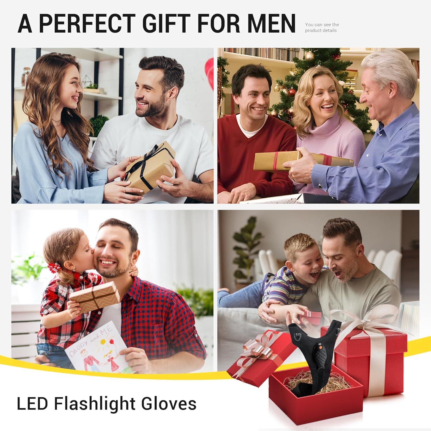 Flashlight Gloves Rechargeable for Mens,Cool Gadgets Tools with Waterproof Finger Lights