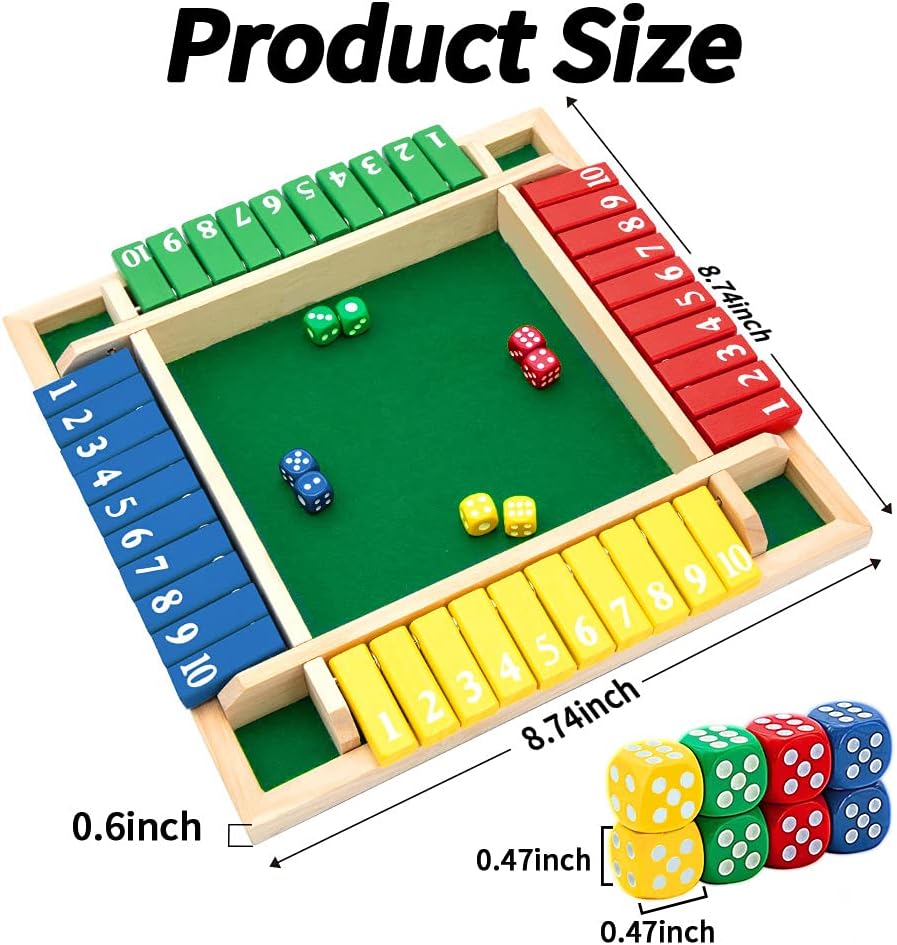 Nicecho Shut The Box Dice Game,2-4 Player Family Wooden Board Table Math Games for Adults and Kids, 8 Dices Classics Tabletop Version Games for Classroom,Home,Party or Pub