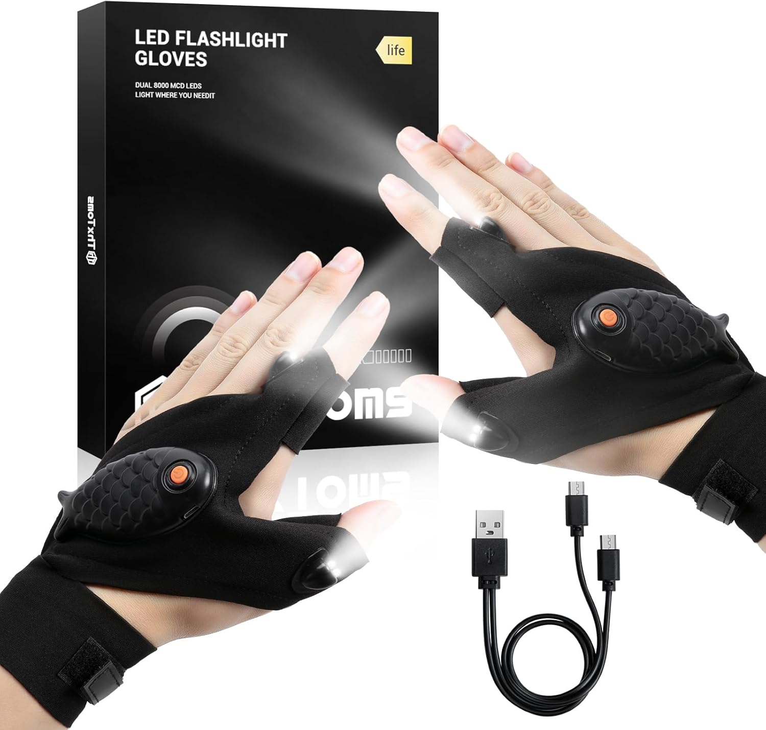 Flashlight Gloves Rechargeable for Mens,Cool Gadgets Tools with Waterproof Finger Lights