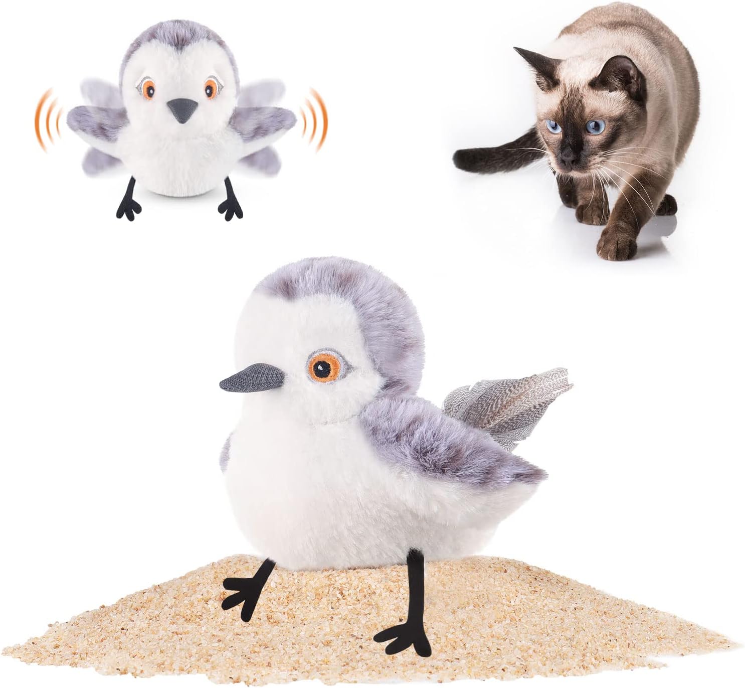 Potaroma Flapping Bird Cat Toy, Lifelike Bird Chirp,Touch-Activated Kitten Toy Rechargeable,