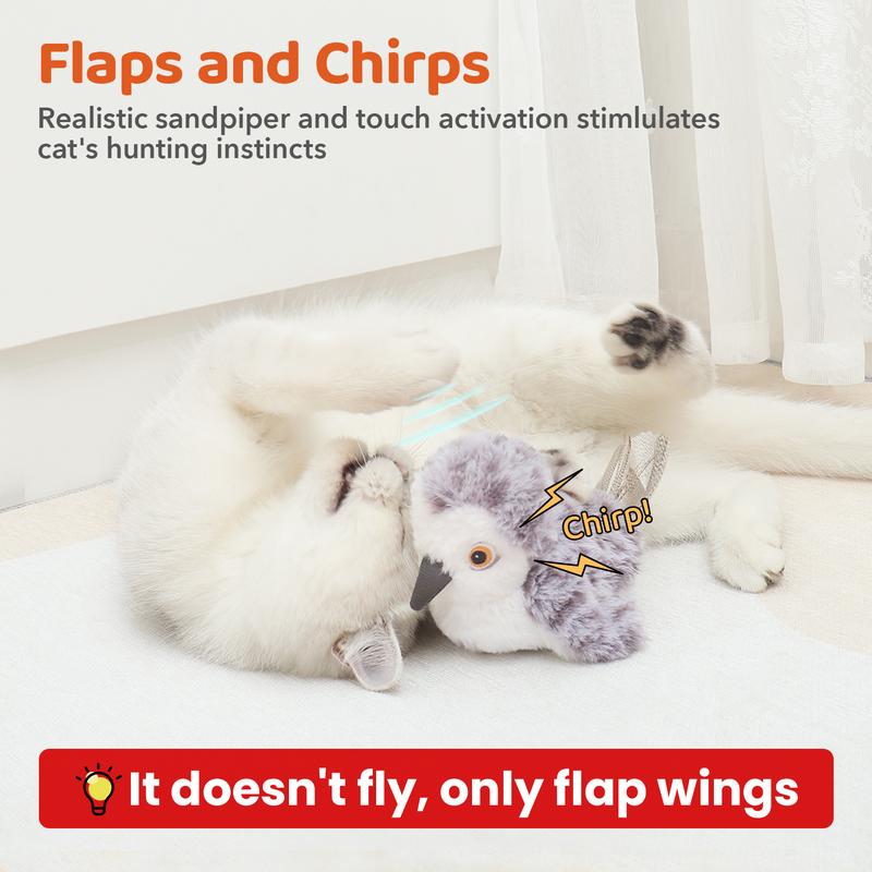 Potaroma Flapping Bird Cat Toy, Lifelike Bird Chirp,Touch-Activated Kitten Toy Rechargeable,