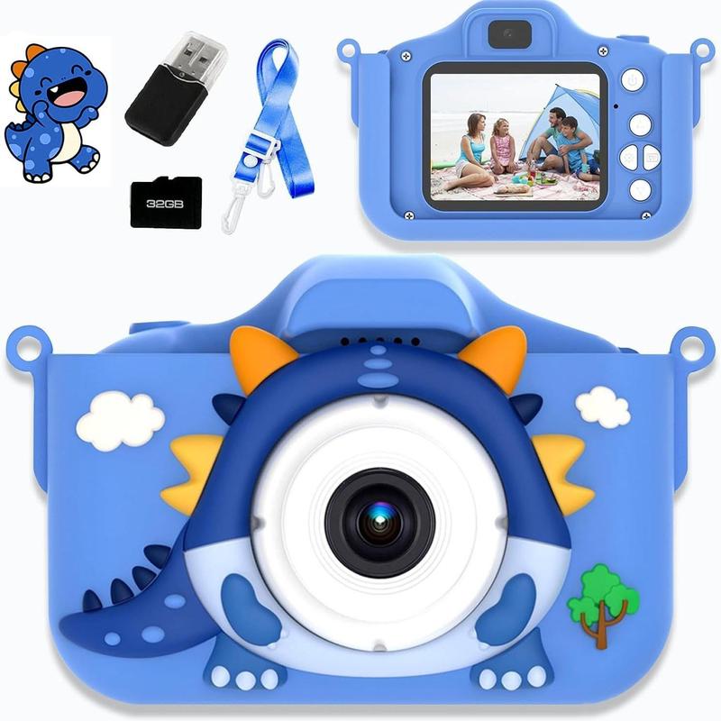 Dinosaur Design Digital Portable Camera, Cute Video Recording Pocket Camera Toy with 32GB Memory Card,