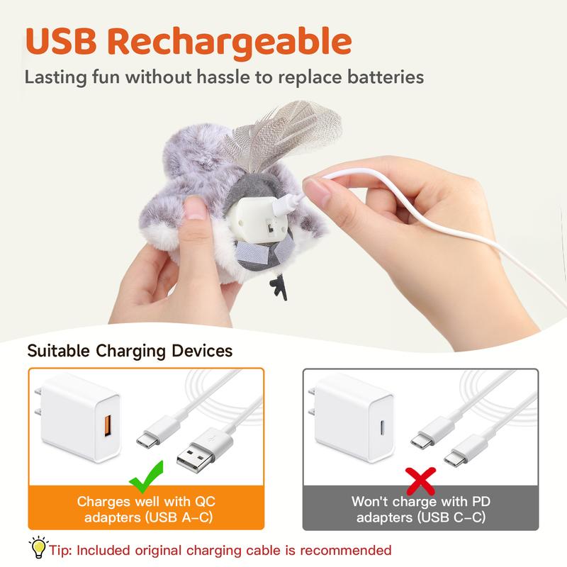 Potaroma Flapping Bird Cat Toy, Lifelike Bird Chirp,Touch-Activated Kitten Toy Rechargeable,