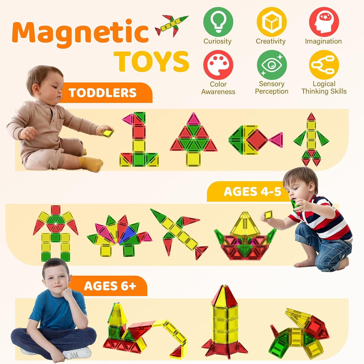 Magnetic Tiles Mini Travel Toddler Set, Magnetic Blocks Building Kids Toys & Games, Montessori Preschool Classroom Must Haves Educational Learning Sensory Toys for 3+ Year Old Boys Girls Birthday Gift