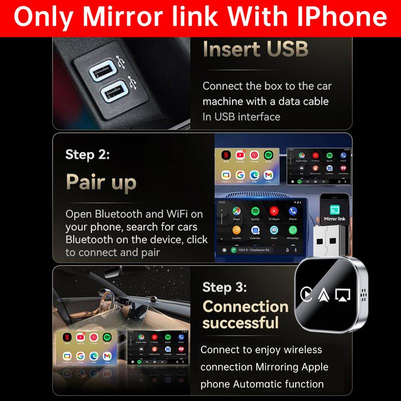 2026 Upgrade 3 in 1 Wireless Carplay Mirror Link Adapter Instant Wired to Wireless Conversion Plug & PlayMini Stable Design for Wired Carplay
