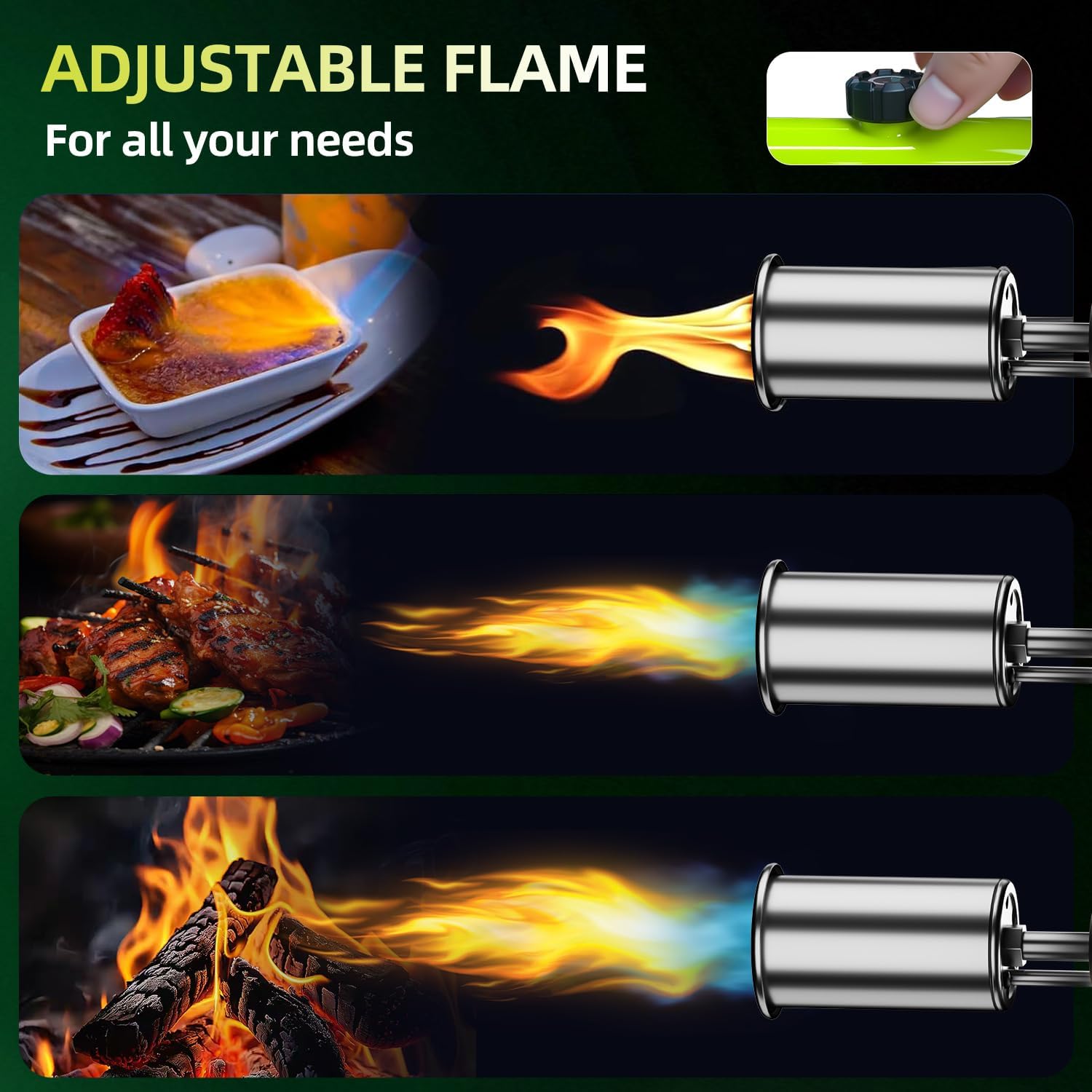 SEESE Powerful Propane Torch,With One-Touch Max Fire Button and Safety Lock, Adjustable Blow Torch for Sous Vide Searing Steak, BBQ, Cooking,Grill, Campfire, Fireplace,Charcoal Wood