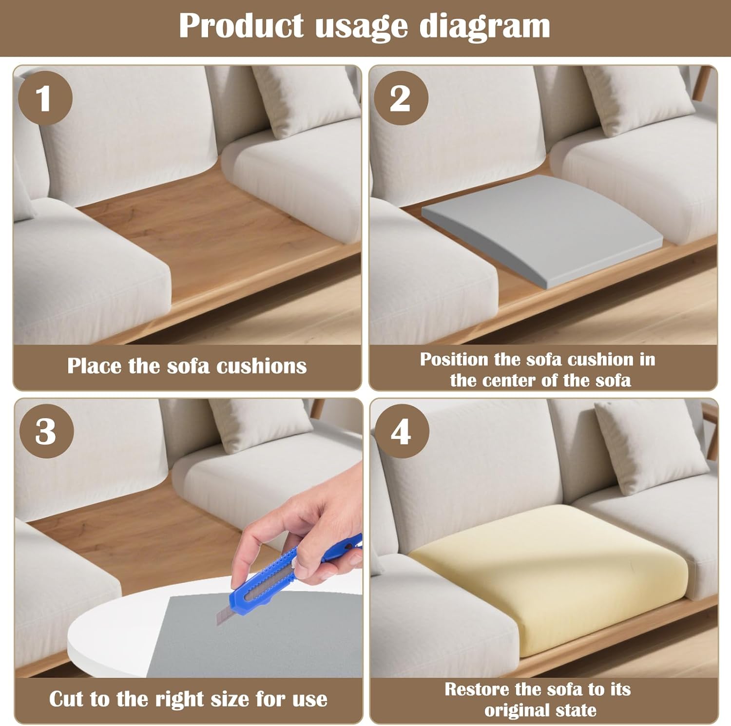 40D High Density Memory Sponge Sofa Cushion Support - 20x20x2 inch Gray Lifters for Sagging Couches, All Seasons, 1/2/3 Pack