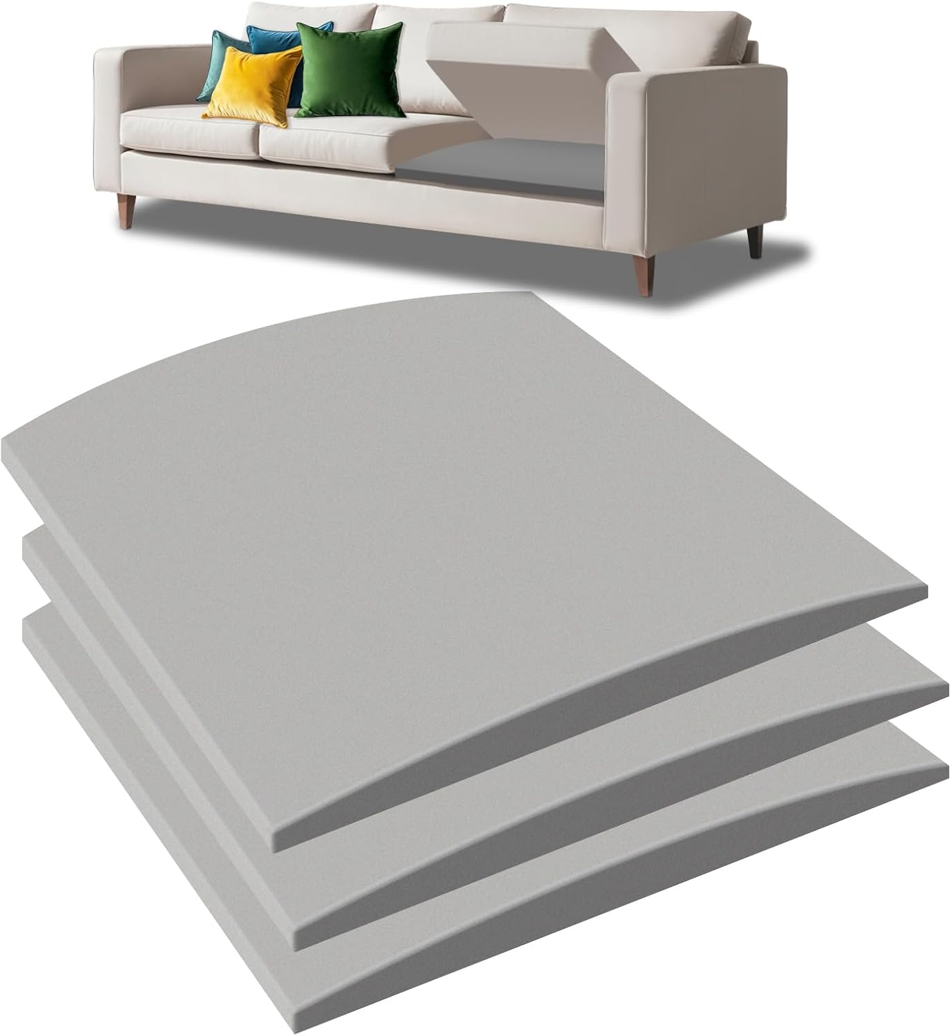 40D High Density Memory Sponge Sofa Cushion Support - 20x20x2 inch Gray Lifters for Sagging Couches, All Seasons, 1/2/3 Pack