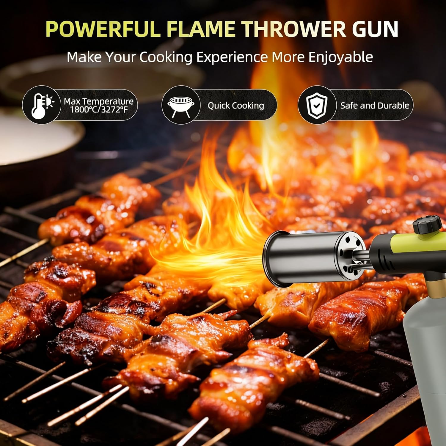 SEESE Powerful Propane Torch,With One-Touch Max Fire Button and Safety Lock, Adjustable Blow Torch for Sous Vide Searing Steak, BBQ, Cooking,Grill, Campfire, Fireplace,Charcoal Wood