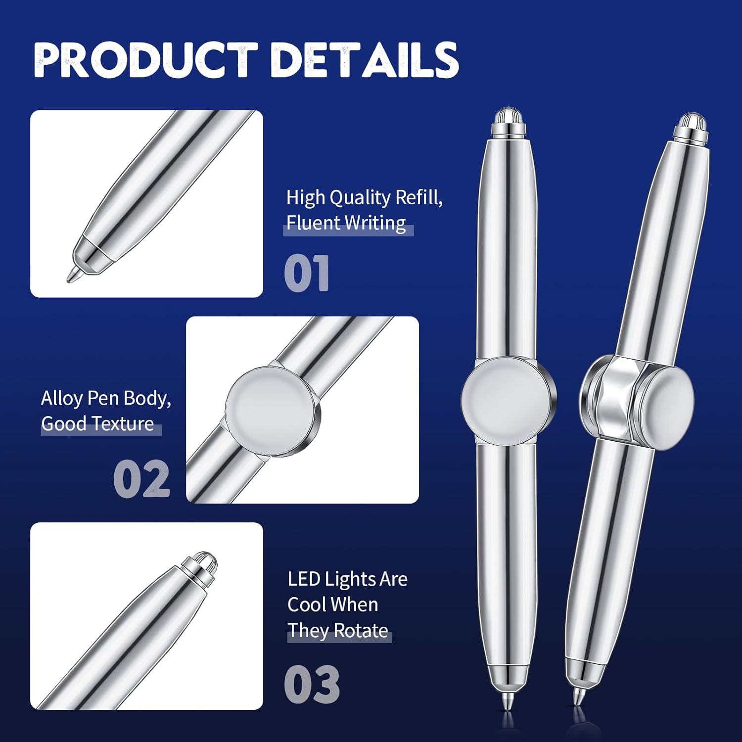 2 Pieces Fidget Spinning Pen with LED Light