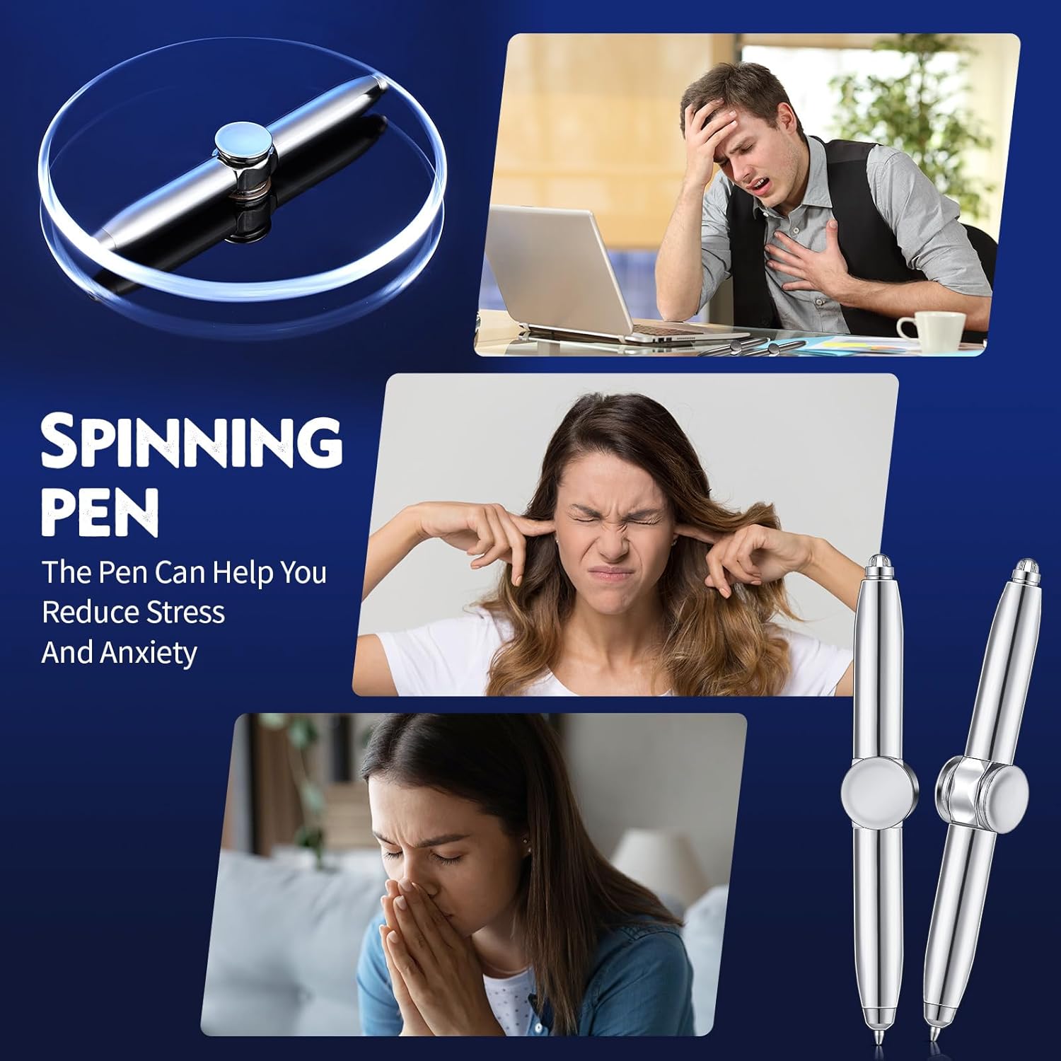 2 Pieces Fidget Spinning Pen with LED Light