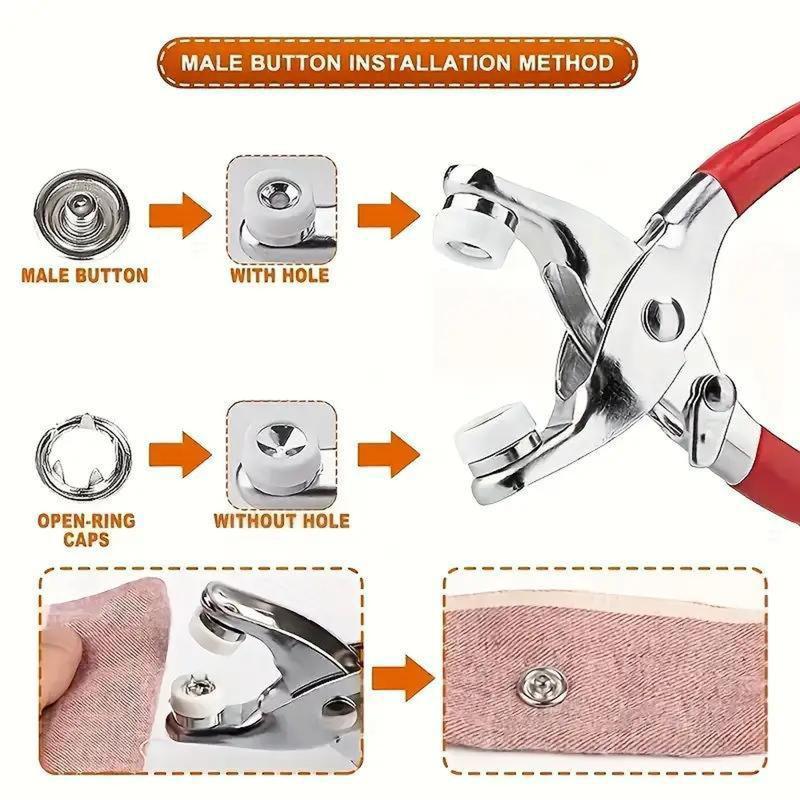 Including 100pcs Invisible Colored Metal Buckle & 1 Count Manual Pressure Pliers,Household Sewing Accessories for DIY Handicraft Clothing & Hat,Buttons & Pliers Tool Kit,