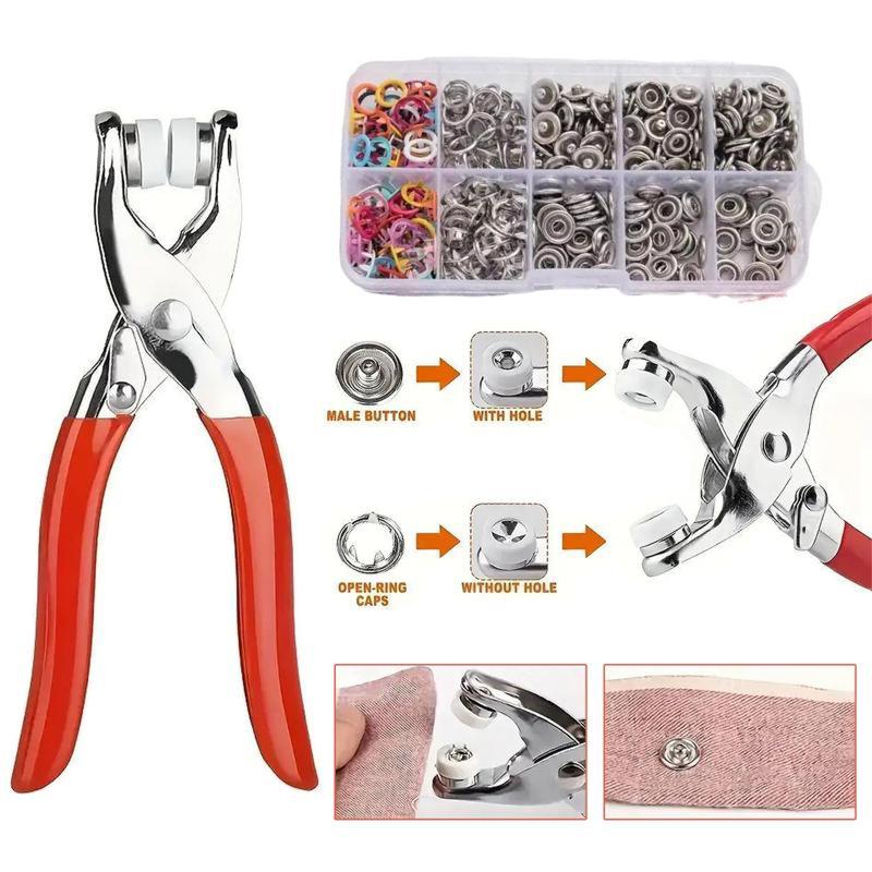 Including 100pcs Invisible Colored Metal Buckle & 1 Count Manual Pressure Pliers,Household Sewing Accessories for DIY Handicraft Clothing & Hat,Buttons & Pliers Tool Kit,