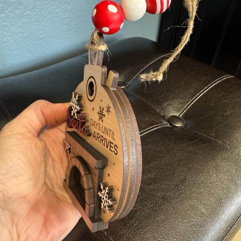 Christmas Countdown Ornament - Santa Arrives in Chimney Design with Snowflakes and Countdown Days Until Arrival