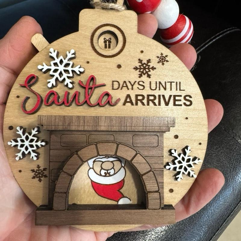 Christmas Countdown Ornament - Santa Arrives in Chimney Design with Snowflakes and Countdown Days Until Arrival